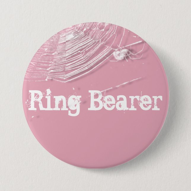 Cobwebs and White Spiders Ring Bearer Pinback Button (Front)