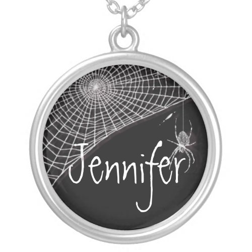Cobwebs and White Spiders Silver Plated Necklace