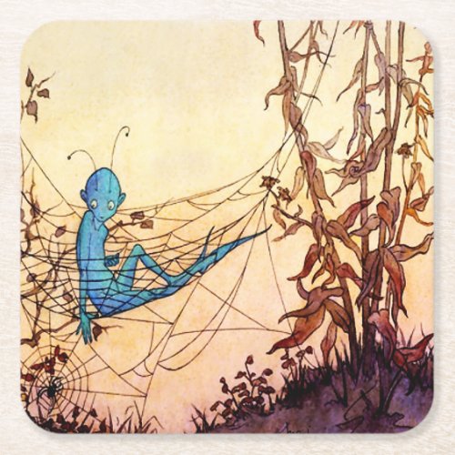 Cobwebs are Fairy Hammocks by Marjorie Miller Square Paper Coaster