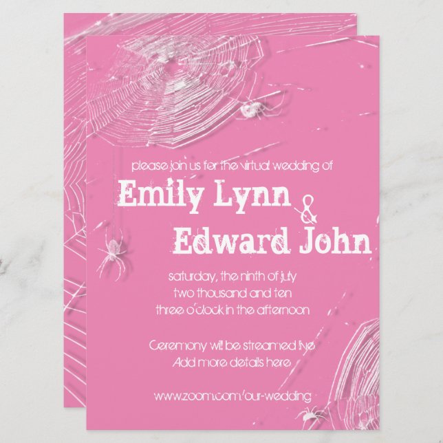 Cobwebs & White Spiders Virtual Wedding Invitation (Front/Back)
