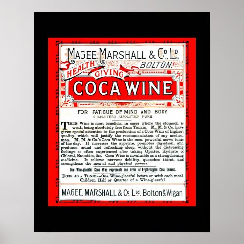 Coca Wine Vintage Remedy copy of 1800s ad Poster