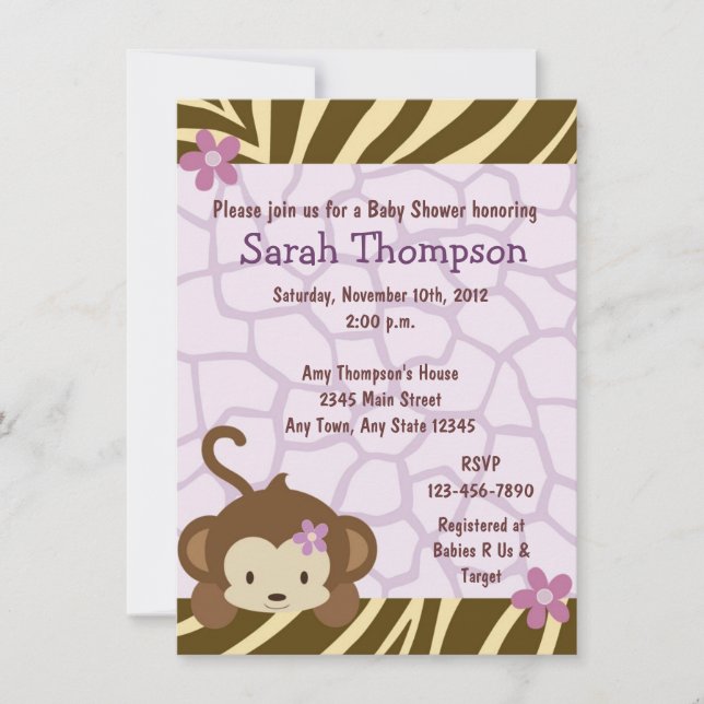 Cocalo Jacana Monkey Baby Shower Invitations (Front)