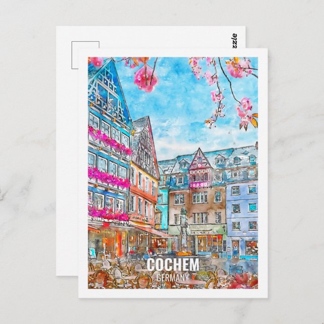 Cochem Germany Travel Place Watercolor Postcard (Front/Back)