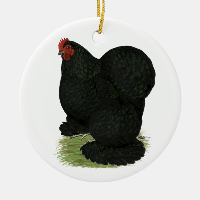 Cochin:  Black Hen Ceramic Ornament (Front)