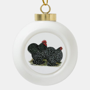 Cochin Mottled Chickens Ceramic Ball Christmas Ornament