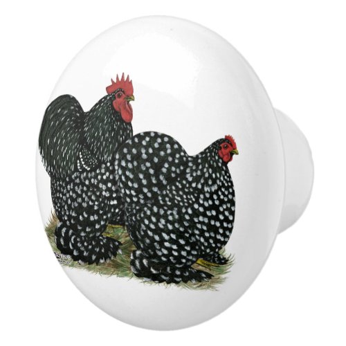 Cochin Mottled Chickens Ceramic Knob