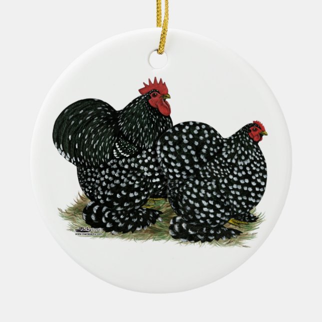 Cochin Mottled Chickens Ceramic Ornament (Front)