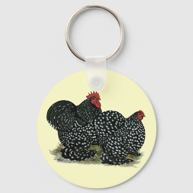 Cochin Mottled Chickens Keychain (Front)