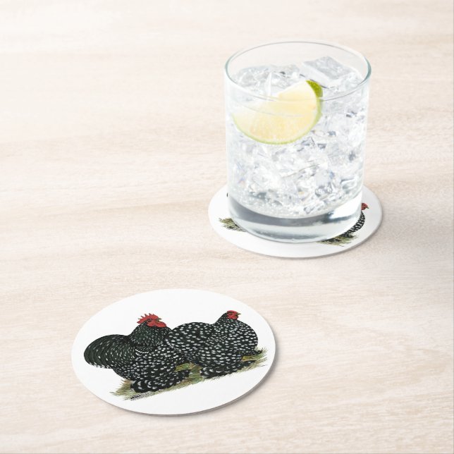 Cochin Mottled Chickens Round Paper Coaster (Insitu)