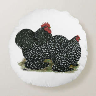 Cochin Mottled Chickens Round Pillow