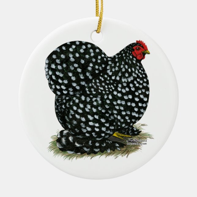 Cochin Mottled Hen Ceramic Ornament (Front)
