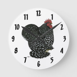 Cochin:  Mottled Rooster Round Clock
