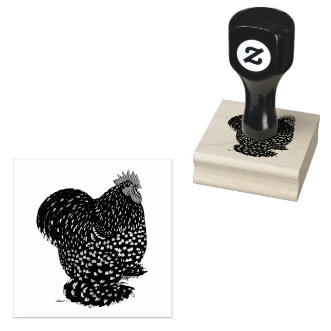 Cochin:  Mottled Rooster Rubber Stamp (Stamped)