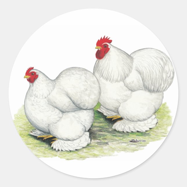 Cochin:  White Bantams Classic Round Sticker (Front)
