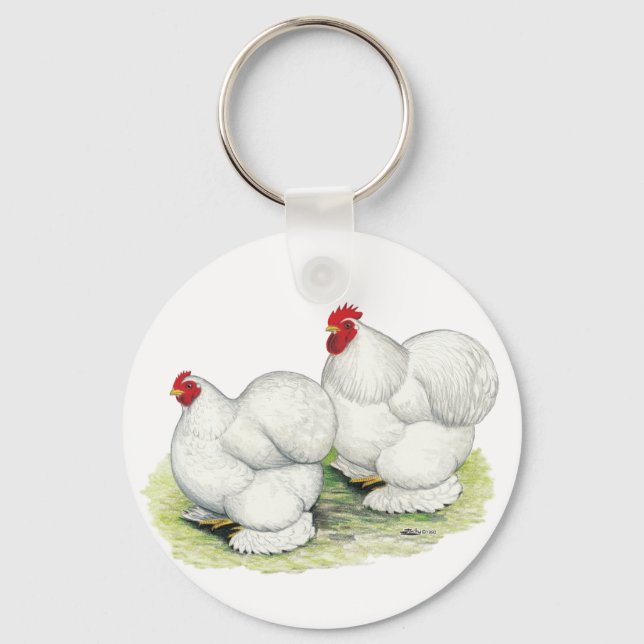 Cochin:  White Bantams Keychain (Front)