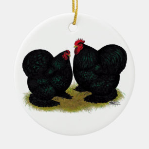 Cochins Black Bantam Pair Ceramic Ornament