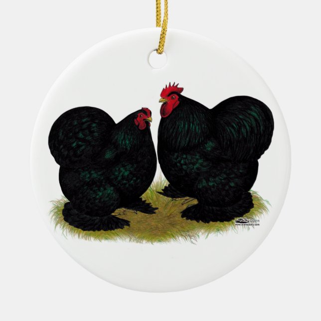 Cochins Black Bantam Pair Ceramic Ornament (Front)