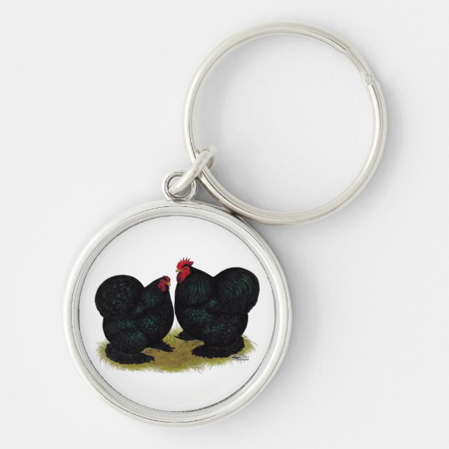 Cochins Black Bantam Pair Keychain (Front)