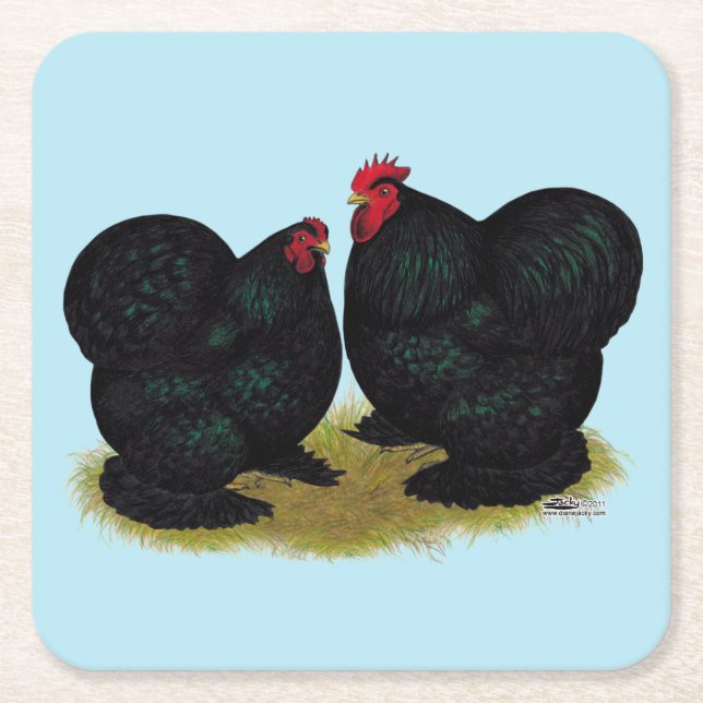 Cochins Black Bantam Pair Square Paper Coaster (Front)