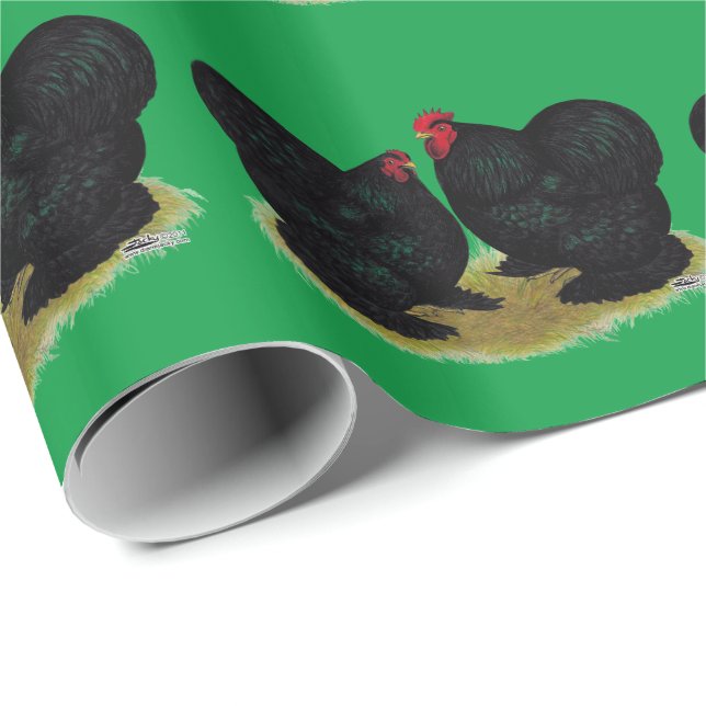 Cochins Black Bantam Pair Wrapping Paper (Roll Corner)