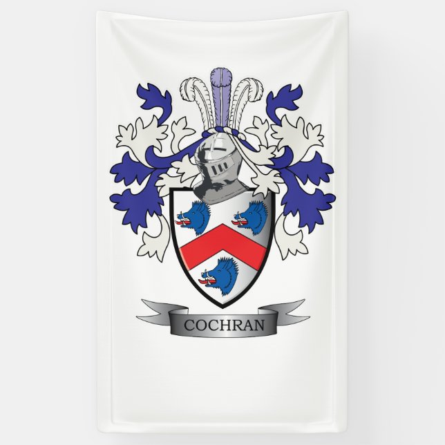 Cochran Family Crest Coat of Arms Banner (Vertical)