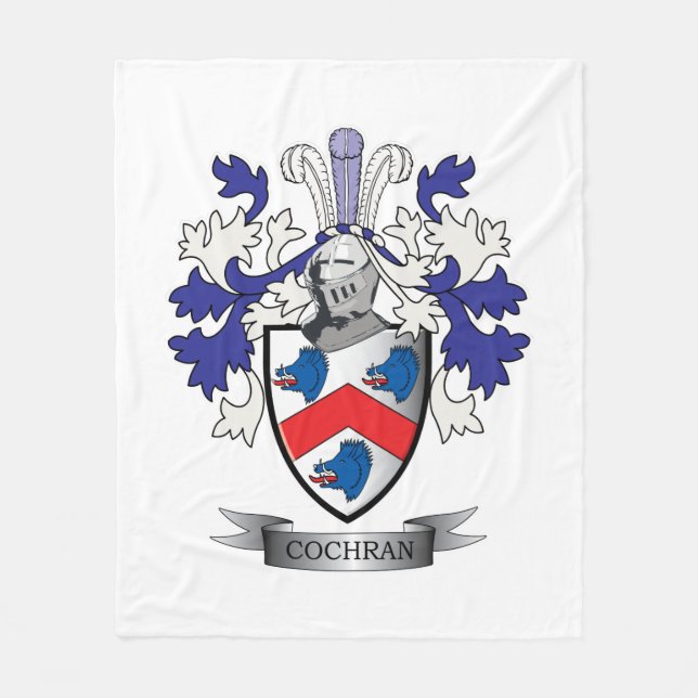 Cochran Family Crest Coat of Arms Fleece Blanket (Front)