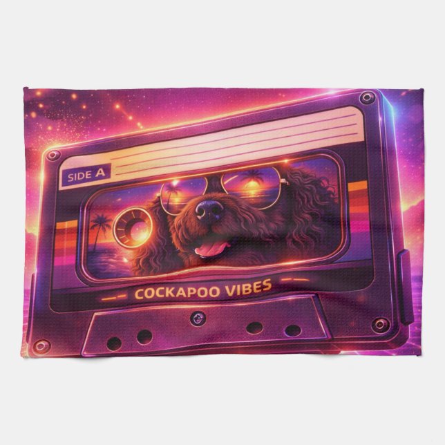 cockapoo 80s inspired kitchen tea towel  (Horizontal)