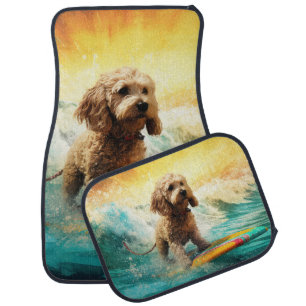 Cockapoo Beach Surfing Painting  Car Floor Mat