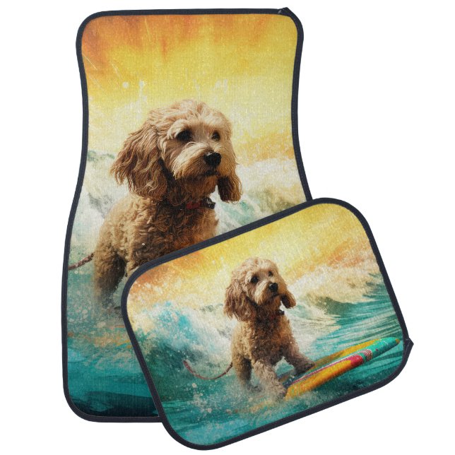Cockapoo Beach Surfing Painting  Car Floor Mat (Set)