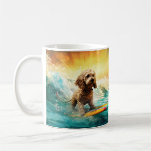 Cockapoo Beach Surfing Painting  Coffee Mug
