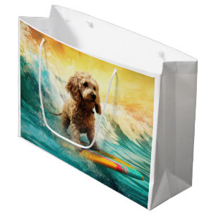 Cockapoo Beach Surfing Painting Large Gift Bag