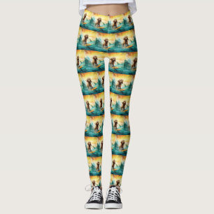 Cockapoo Beach Surfing Painting  Leggings