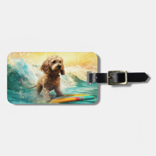 Cockapoo Beach Surfing Painting Luggage Tag