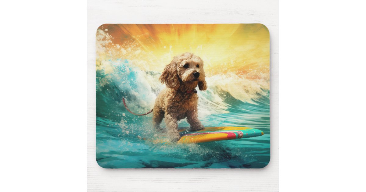 Cockapoo Beach Surfing Painting Mouse Pad | Zazzle
