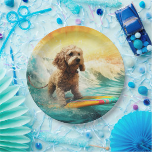 Cockapoo Beach Surfing Painting Paper Plates