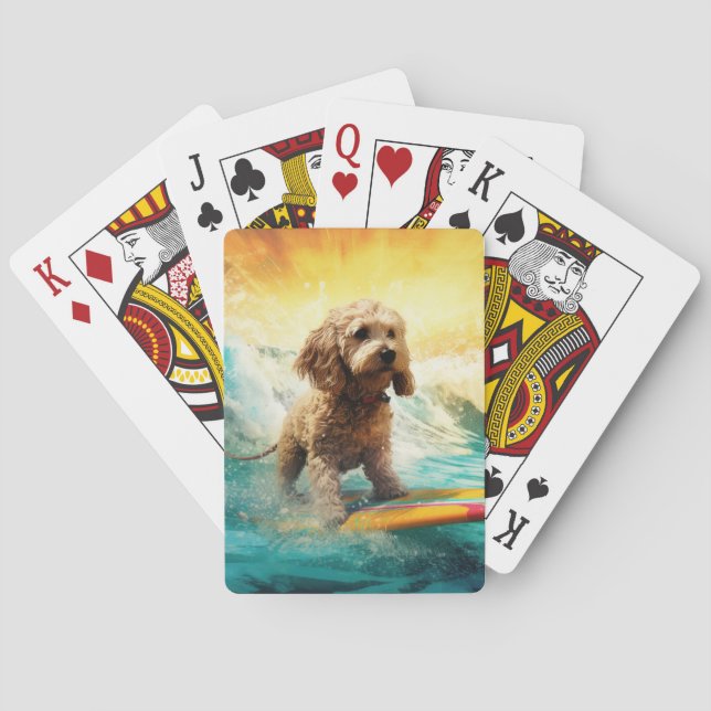 Cockapoo Beach Surfing Painting  Poker Cards (Back)
