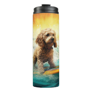 Cockapoo Beach Surfing Painting  Thermal Tumbler