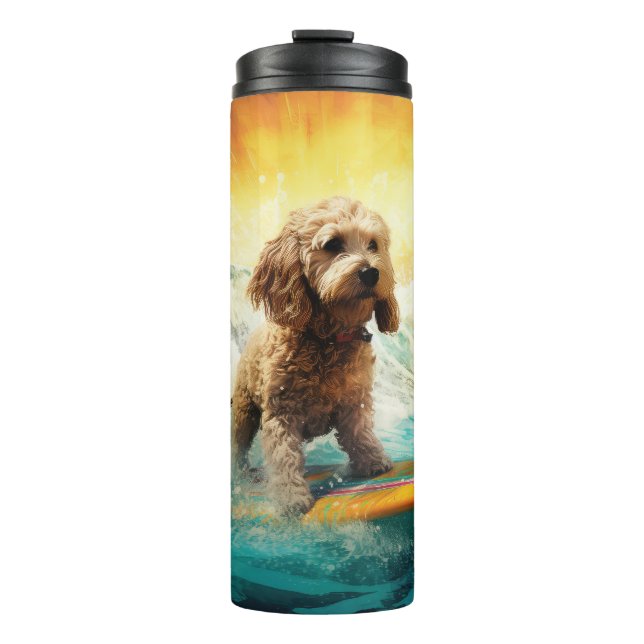 Cockapoo Beach Surfing Painting  Thermal Tumbler (Front)