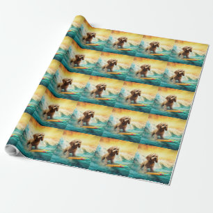Cockapoo Beach Surfing Painting  Wrapping Paper