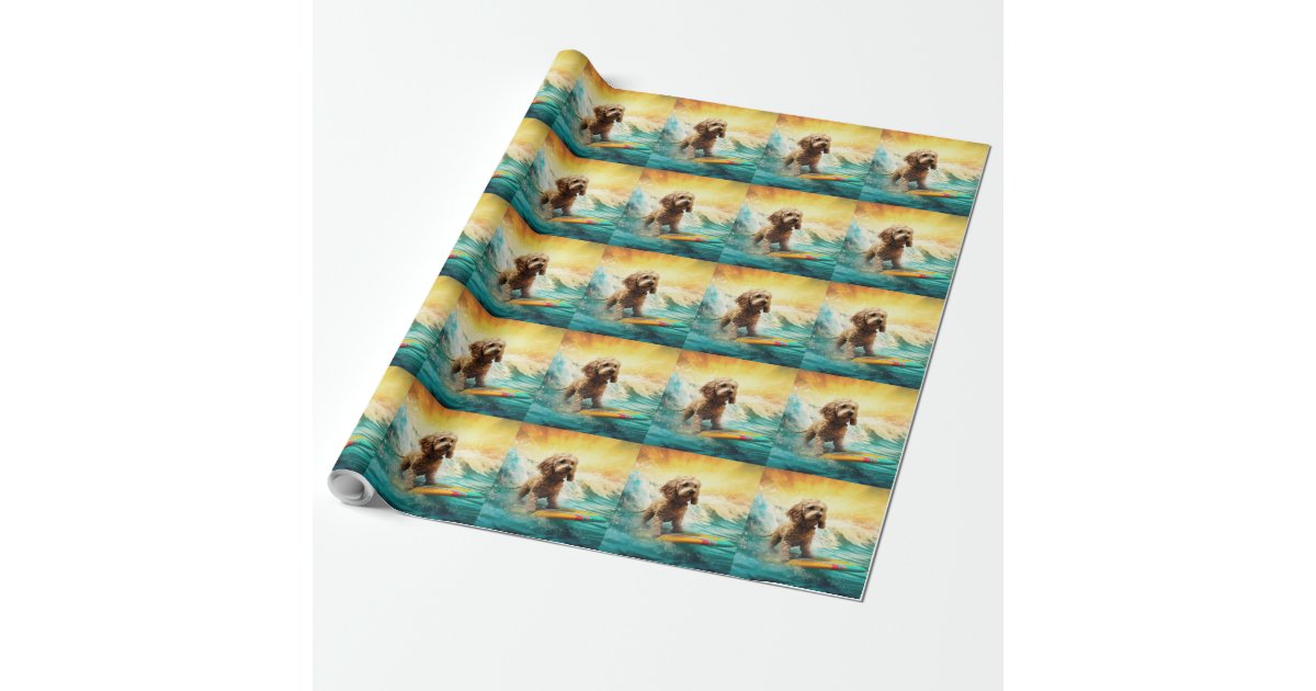 Cockapoo Beach Surfing Painting Wrapping Paper | Zazzle