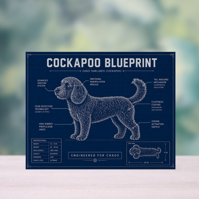 Cockapoo Blueprint Wall Art Dog Lover Gift Acrylic Sign (Neutral)
