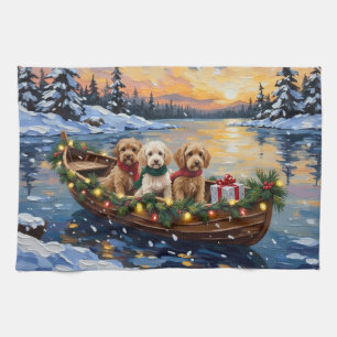 Cockapoo Christmas Boat Holiday Kitchen Towel