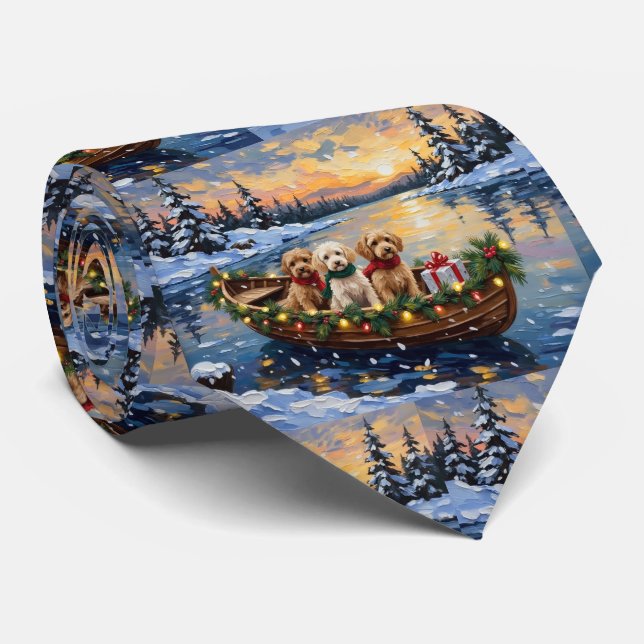 Cockapoo Christmas Boat Holiday Neck Tie (Rolled)