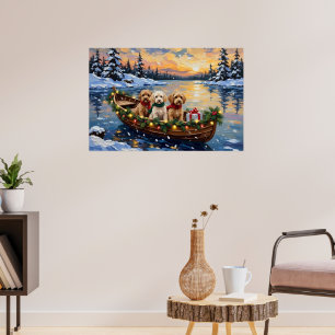 Cockapoo Christmas Boat Holiday Poster