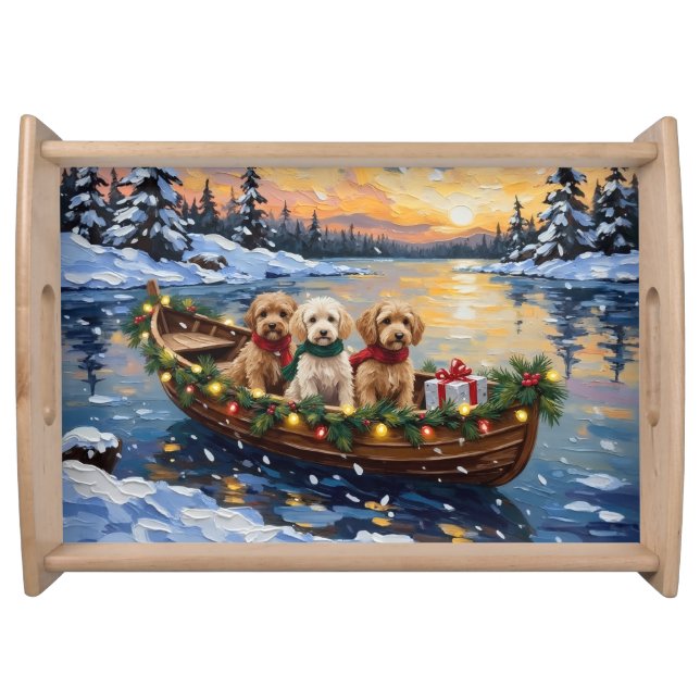 Cockapoo Christmas Boat Holiday Serving Tray (Front)