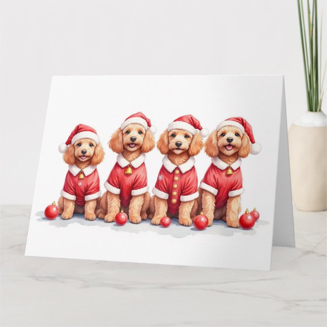 Cockapoo Christmas Dress Santa Hat Card (Front)