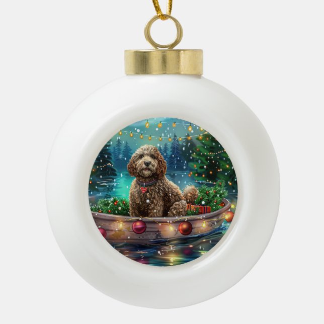 Cockapoo Christmas Festive Voyage Ceramic Ball Christmas Ornament (Front)