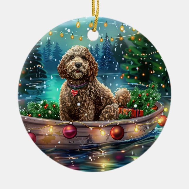 Cockapoo Christmas Festive Voyage Ceramic Ornament (Front)