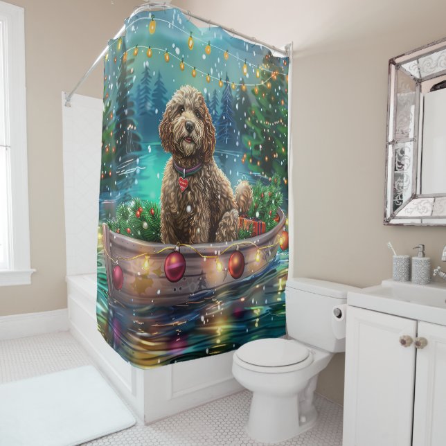 Cockapoo Christmas Festive Voyage Shower Curtain (In Situ)