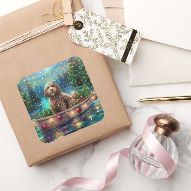 Cockapoo Christmas Festive Voyage Square Sticker (Gifting)